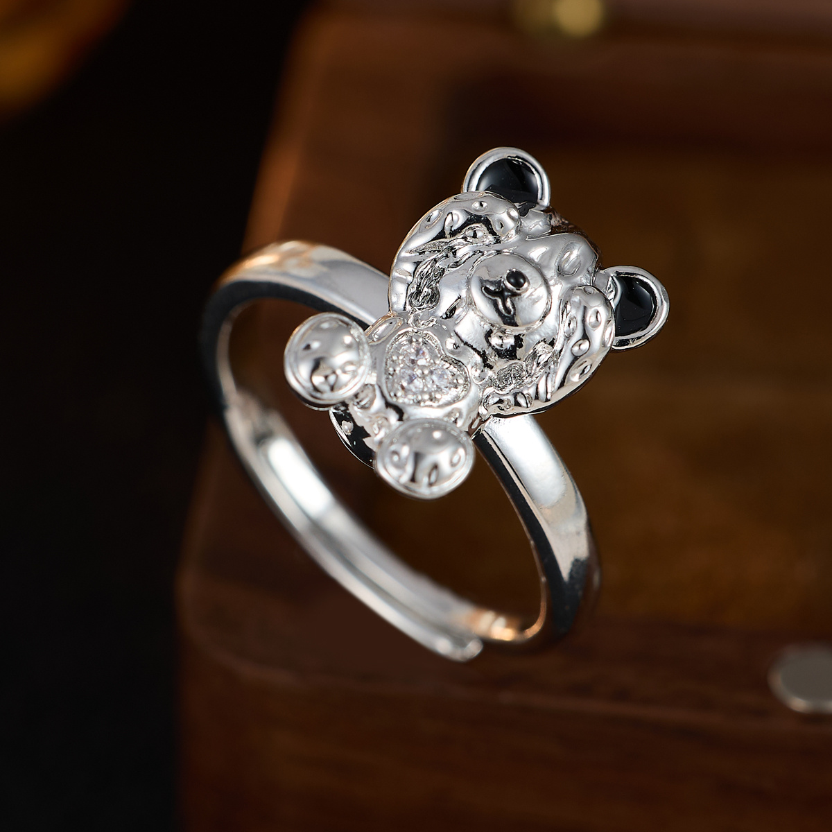 Plated Bling Bling Bear Opening Ring, Cute Gift for Y2K Style